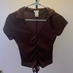 Cinched Brown Collar Top
